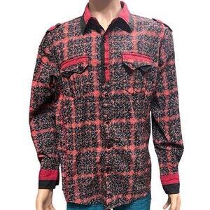 Montero Jeans Red Black Paisley Button up Long Sleeve Western Shirt Large